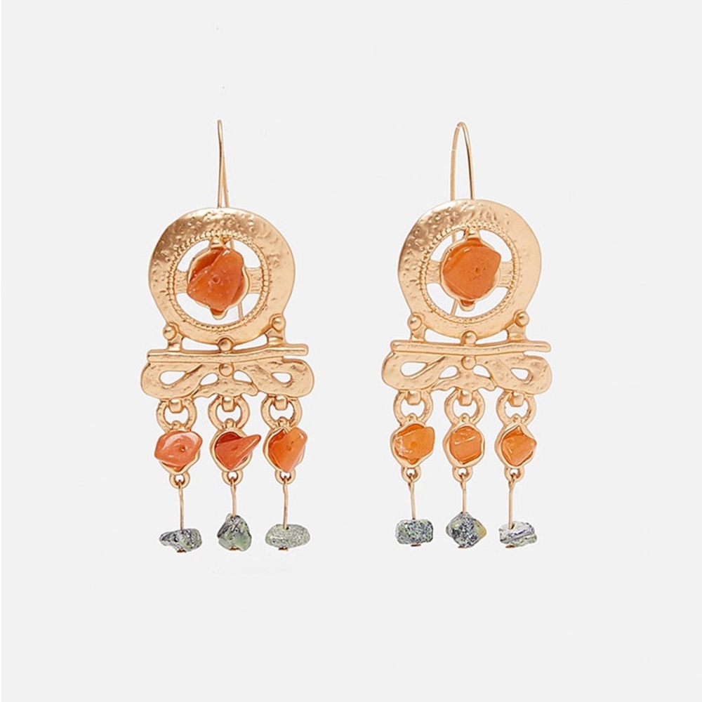 Zara Gold Bohemian Stone Earrings NWT Pristine Sold Out